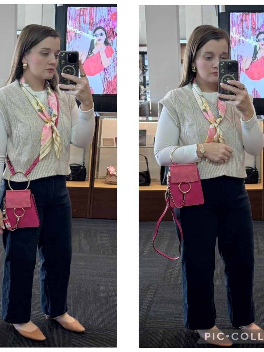 Chloe Two-Tone Pink & Fuchsia Leather Crossbody with Gold Ring Detail - Picture 3 of 3